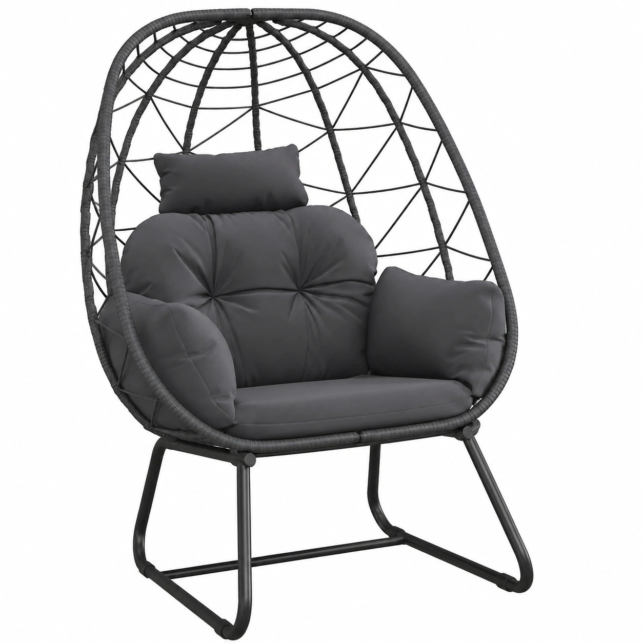 LIFEZEAL Rattansessel für Außenbereich, Loungesessel mit abnehmbarem Kissen, Eier-Korbsessel mit Metallgestell, Gartensessel aus Rattan für Balkon, Veranda und Terrasse (Grau)