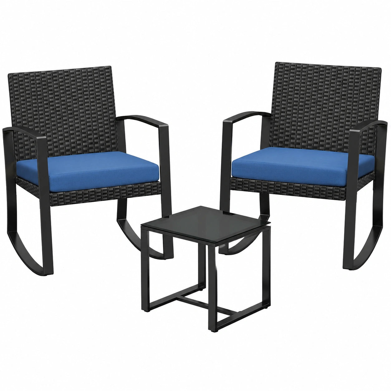 3-teiliges Rattan Balkonmöbel Set für 2 Personen, ideal für kleine Balkone, Veranden und Terrassen (Blau)