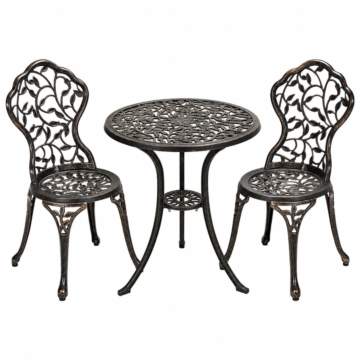 Elegantes 3-teiliges Bistro-Set aus Aluminium, runder Tisch mit 2 Stühlen für Garten und Balkon