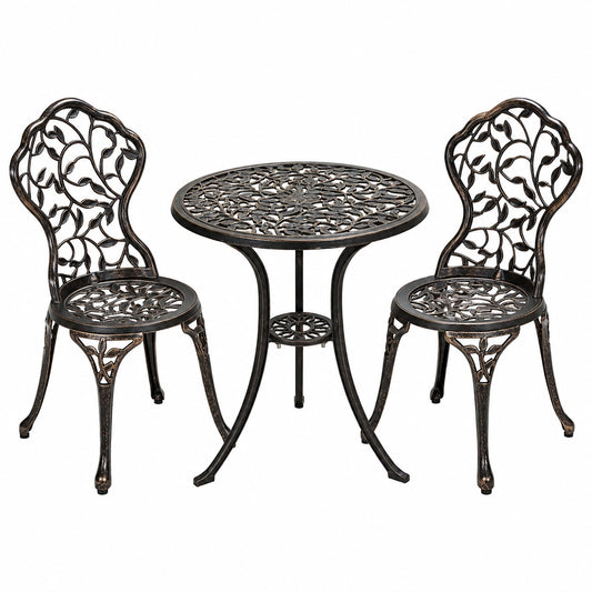Elegantes 3-teiliges Bistro-Set aus Aluminium, runder Tisch mit 2 Stühlen für Garten und Balkon