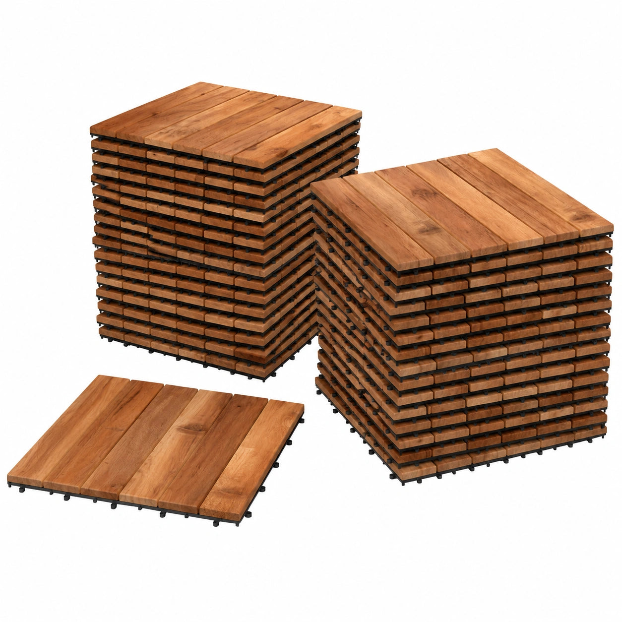 Naturholz Klickfliesen Akazie, geölt, 77 Stück, 7 m², 30x30 cm, für Balkon und Terrasse