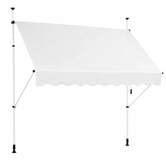 Verstellbare Klemmmarkise 250 cm, Sonnenschutz ohne Bohren, Balkon- und Terrassenmarkise mit Kurbel, Beige