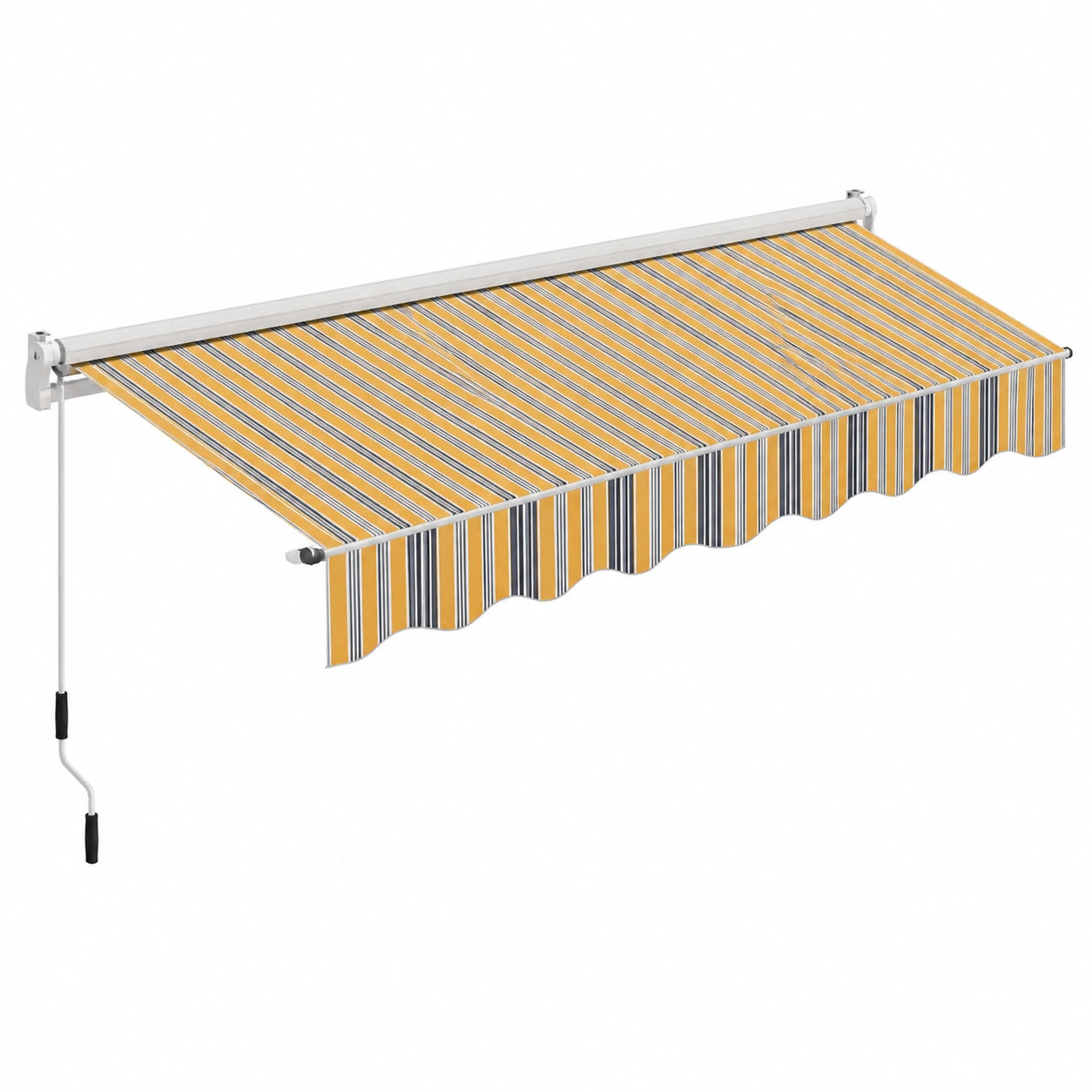 Fiqops Höhenverstellbare Klemmmarkise 250 cm, UV-beständig & Wasserdicht, Sonnenschutz für Balkon & Terrasse in Gelb-Blau, Montage ohne Bohren