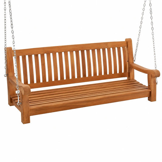 Teakholz Gartenschaukel Joyce, wetterfeste und robuste Holzschaukel, inkl. Befestigung, Teak, 220 cm