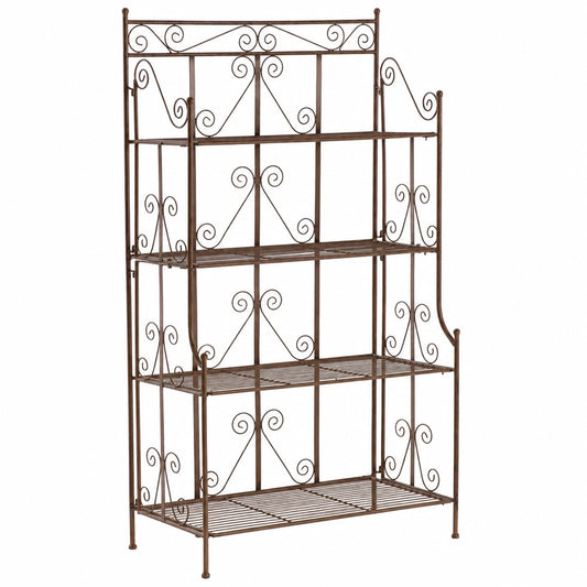 CLP Pflanzenregal Ciara im Vintage-Landhausstil I Metallregal für Garten und Balkon I 5 klappbare Ebenen, antikbraun