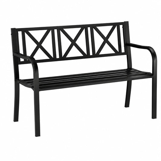 Metall-Gartenbank, 2-Sitzer, robust, für Terrasse und Balkon, schwarz