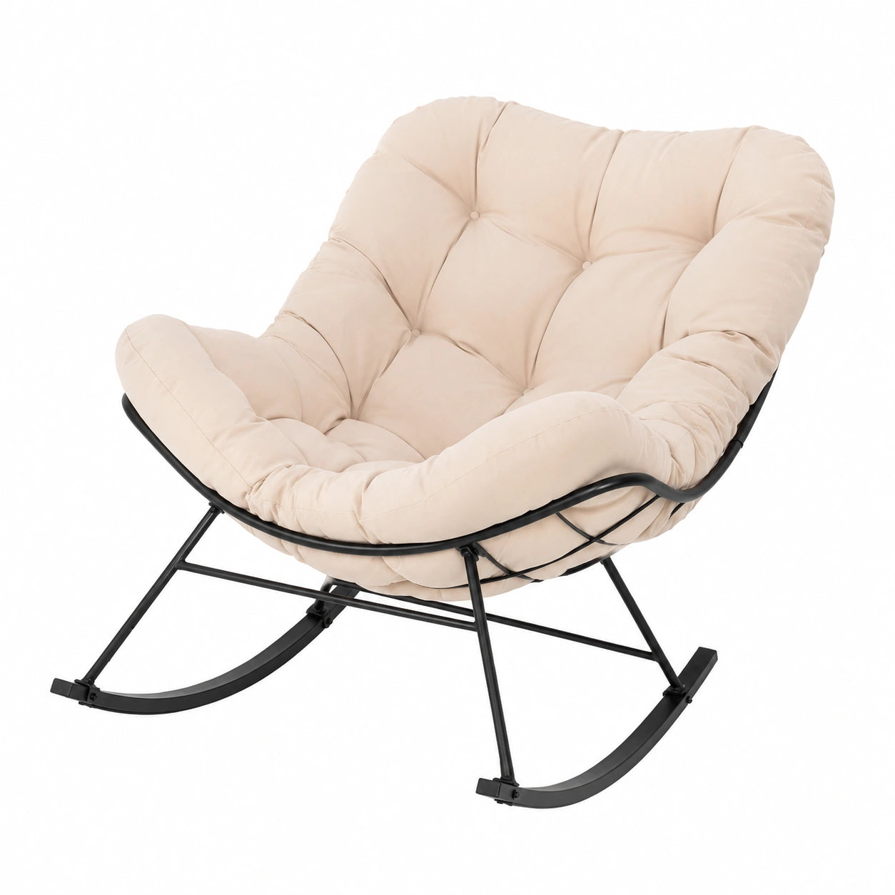 GIANTEX Garten-Schaukelstuhl mit Komfortkissen und stabilem Metallrahmen, ideal für Terrasse und Hof, belastbar bis 205 kg (Beige)